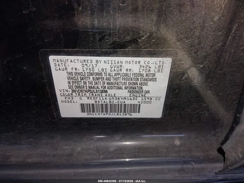 2018 NISSAN VERSA 1.6 SV