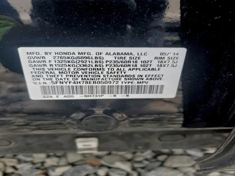 2014 HONDA PILOT EXLN  