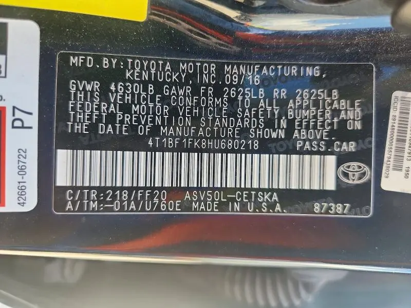 2017 TOYOTA CAMRY SE  