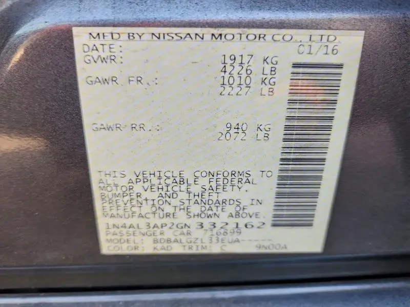 2016 NISSAN ALTIMA 2.5  