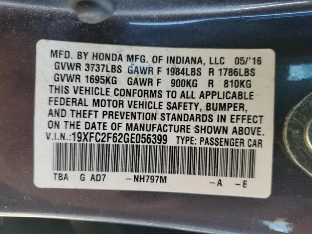 2016 HONDA CIVIC LX  