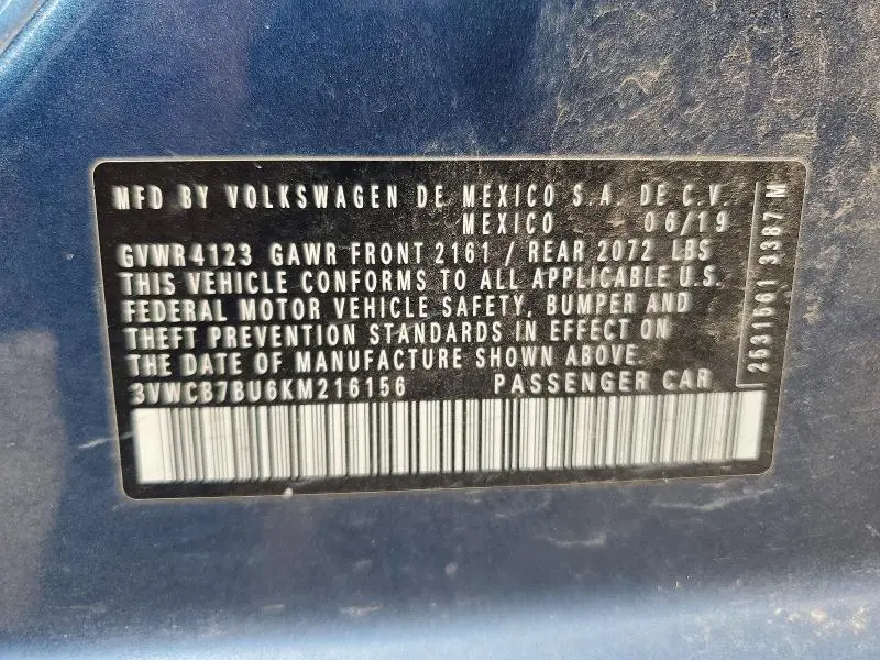 2019 VOLKSWAGEN JETTA S  