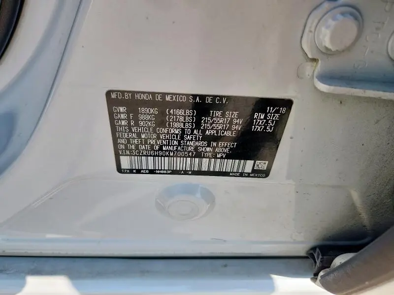 2019 HONDA HR-V TOURING  