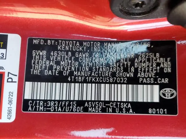 2012 TOYOTA CAMRY BASE  