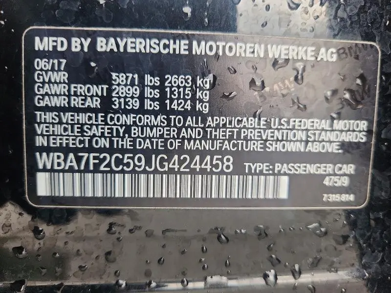 2018 BMW 750 XI  