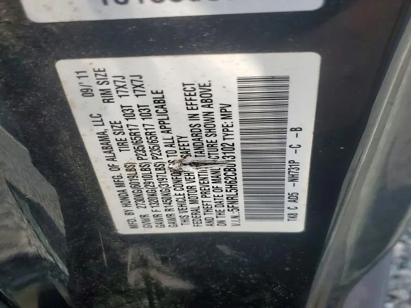 2012 HONDA ODYSSEY EXL  