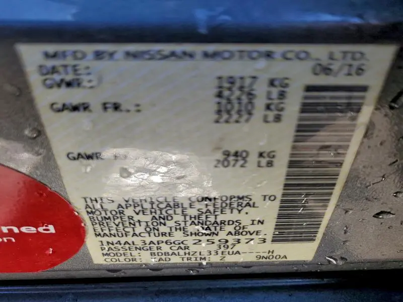 2016 NISSAN ALTIMA 2.5  