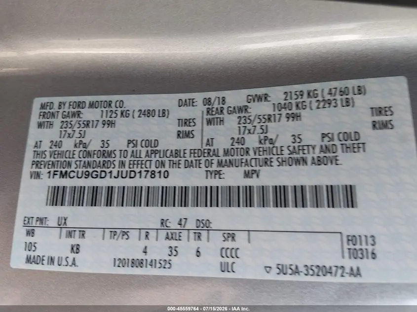 2018 FORD ESCAPE SE