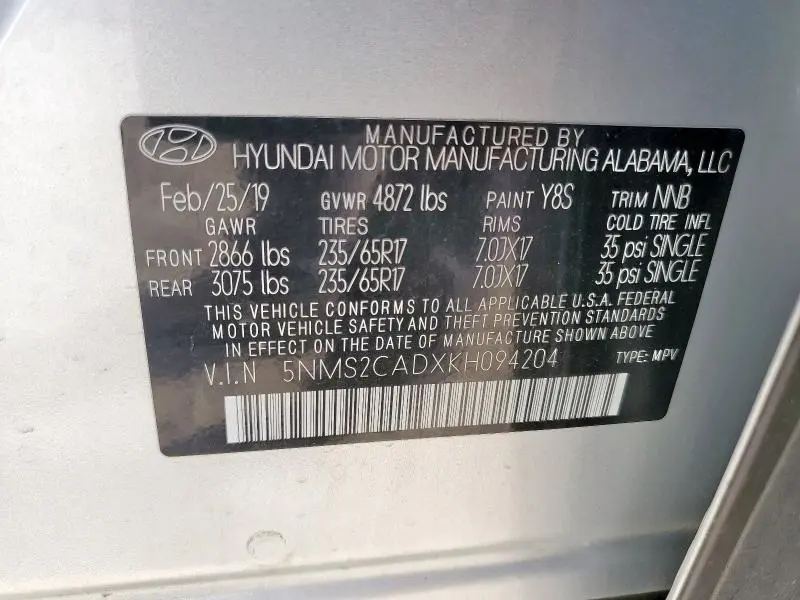 2019 HYUNDAI SANTA FE SE  