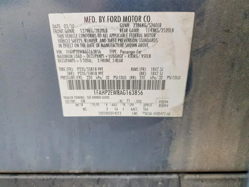 2010 FORD TAURUS SEL  
