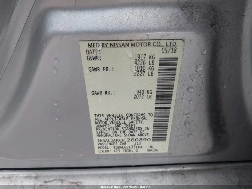 2018 NISSAN ALTIMA 2.5 S