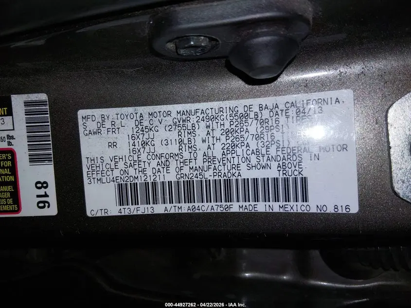 2013 TOYOTA TACOMA BASE V6