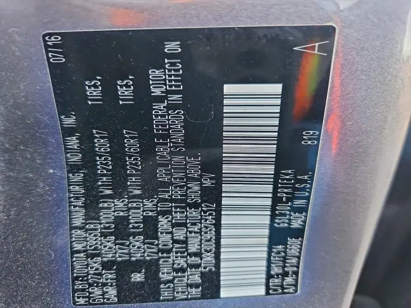 2016 TOYOTA SIENNA LE 8-PASSENGER  