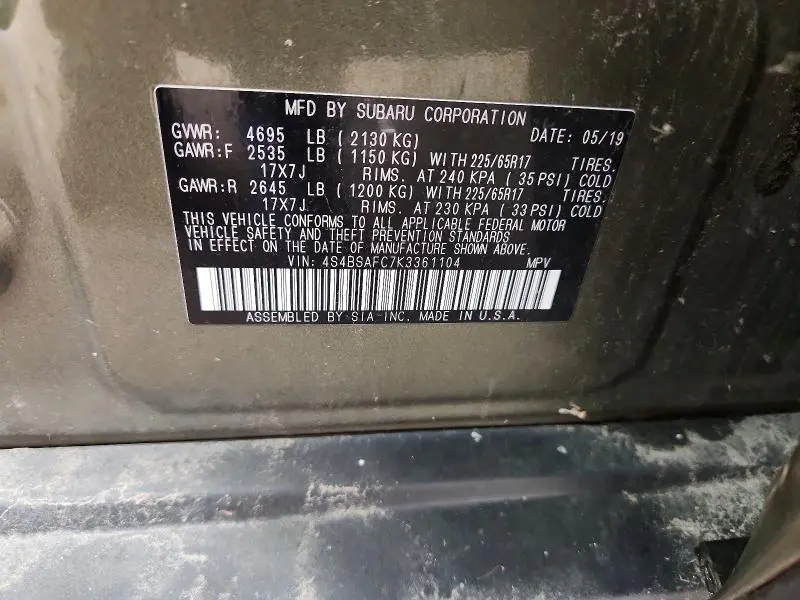 2019 SUBARU OUTBACK 2.5I PREMIUM  