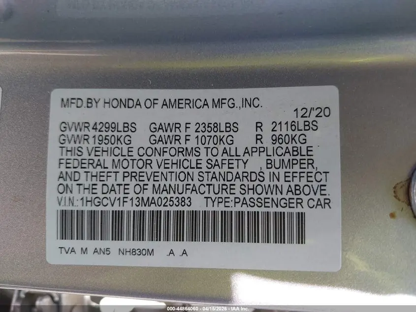 2021 HONDA ACCORD LX