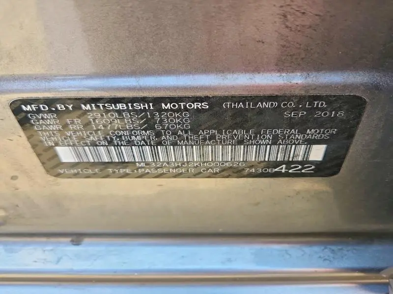 2019 MITSUBISHI MIRAGE ES  