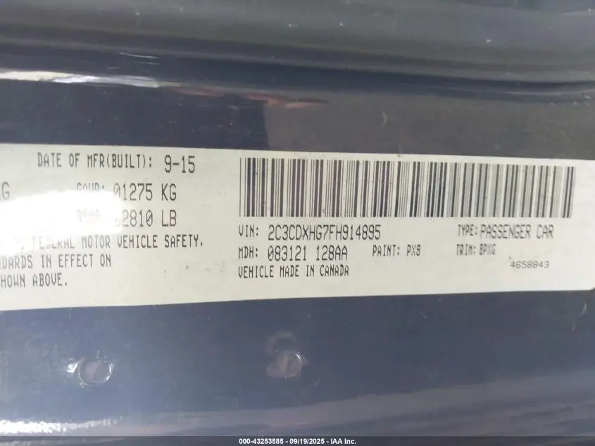 2015 DODGE CHARGER SXT