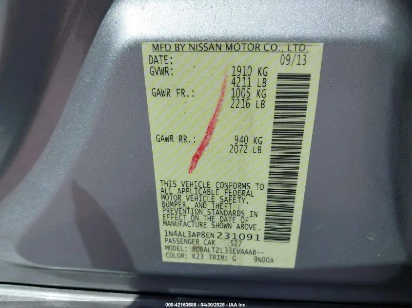 2014 NISSAN ALTIMA 2.5 SV