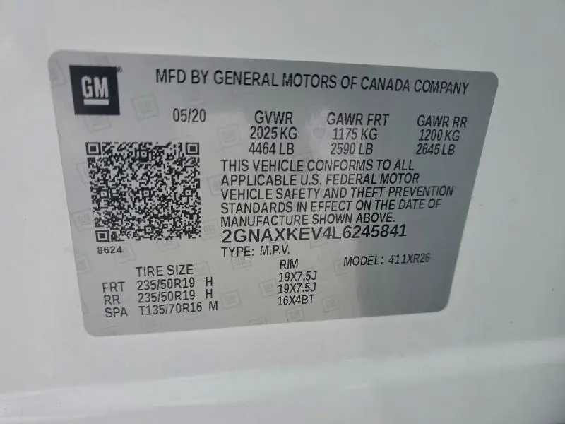 2020 CHEVROLET EQUINOX LT  