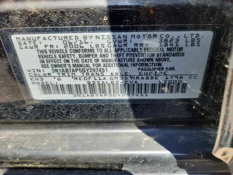 2016 NISSAN SENTRA S  