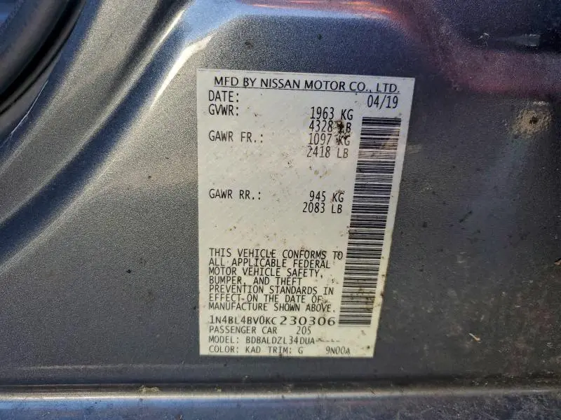 2019 NISSAN ALTIMA S  