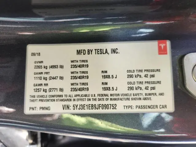 2018 TESLA MODEL 3   