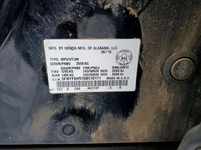 2016 HONDA PILOT TOURING  