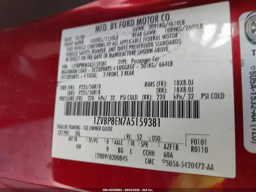 2010 FORD MUSTANG V6/V6 PREMIUM