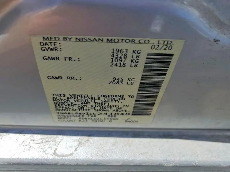 2020 NISSAN ALTIMA S  
