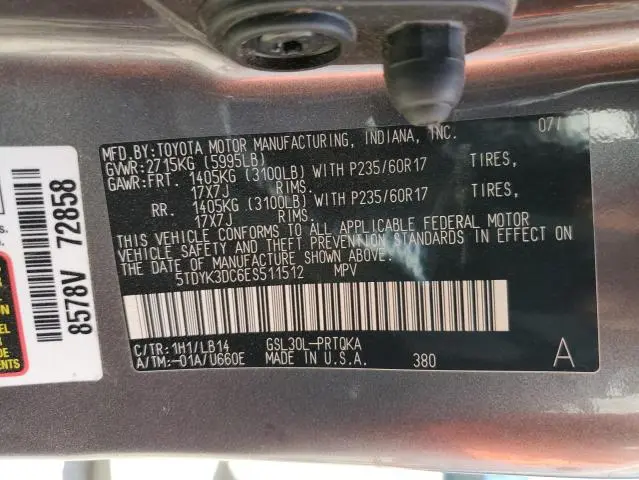 2014 TOYOTA SIENNA XLE  