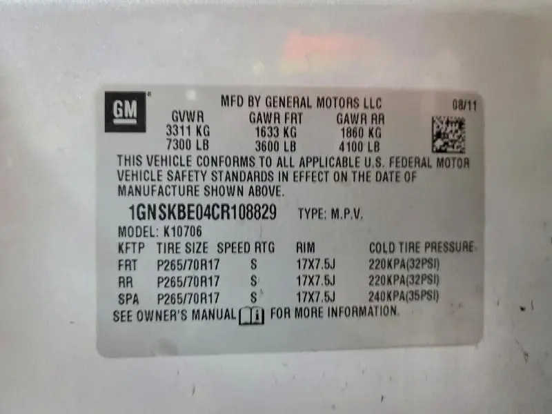 2012 CHEVROLET TAHOE K1500 LT  