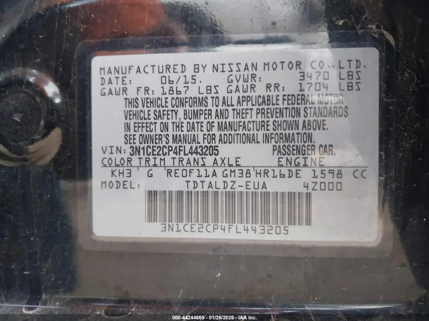 2015 NISSAN VERSA NOTE SV