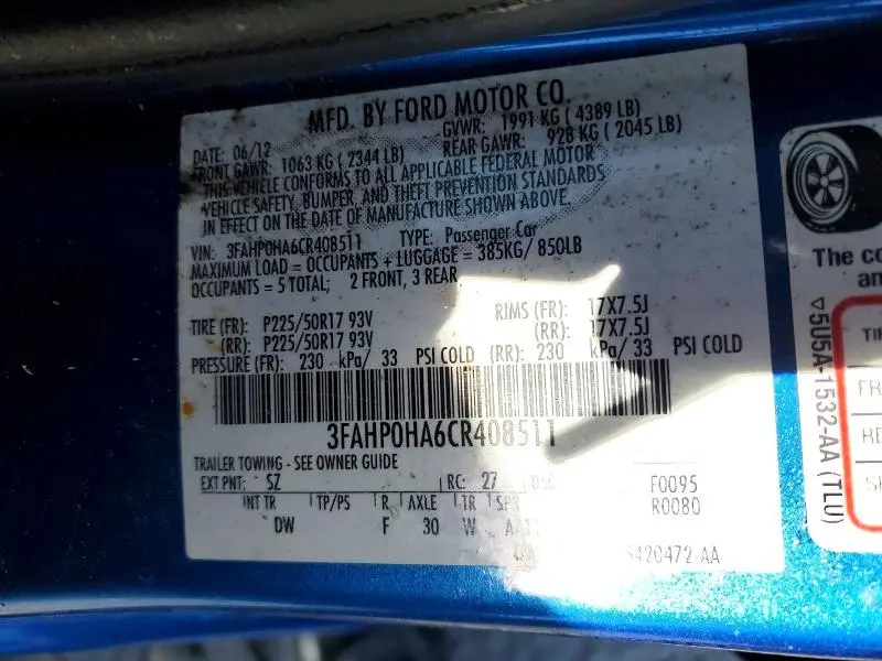 2012 FORD FUSION SEL  
