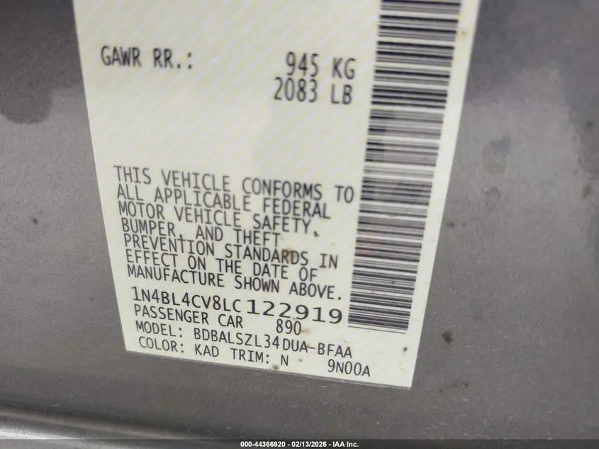 2020 NISSAN ALTIMA SR FWD