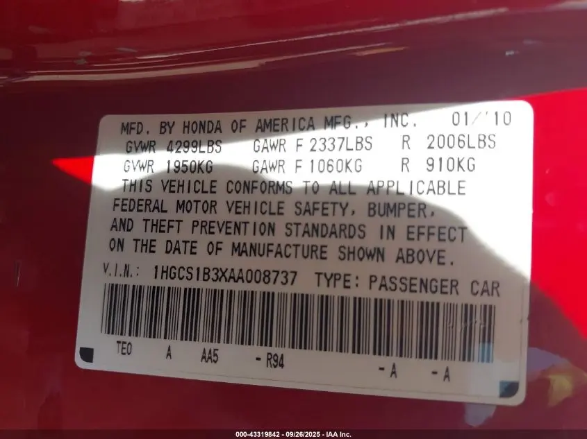 2010 HONDA ACCORD 2.4 LX-S