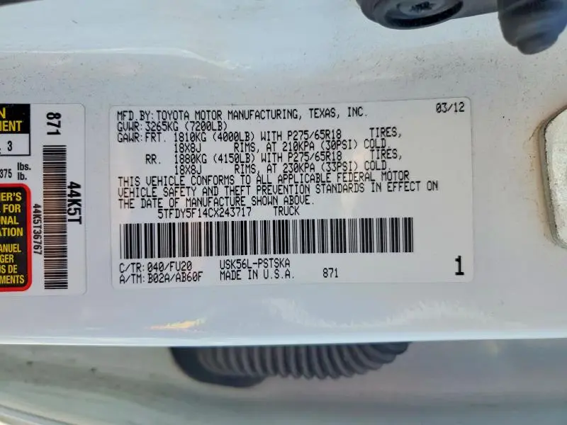 2012 TOYOTA TUNDRA CREWMAX SR5  