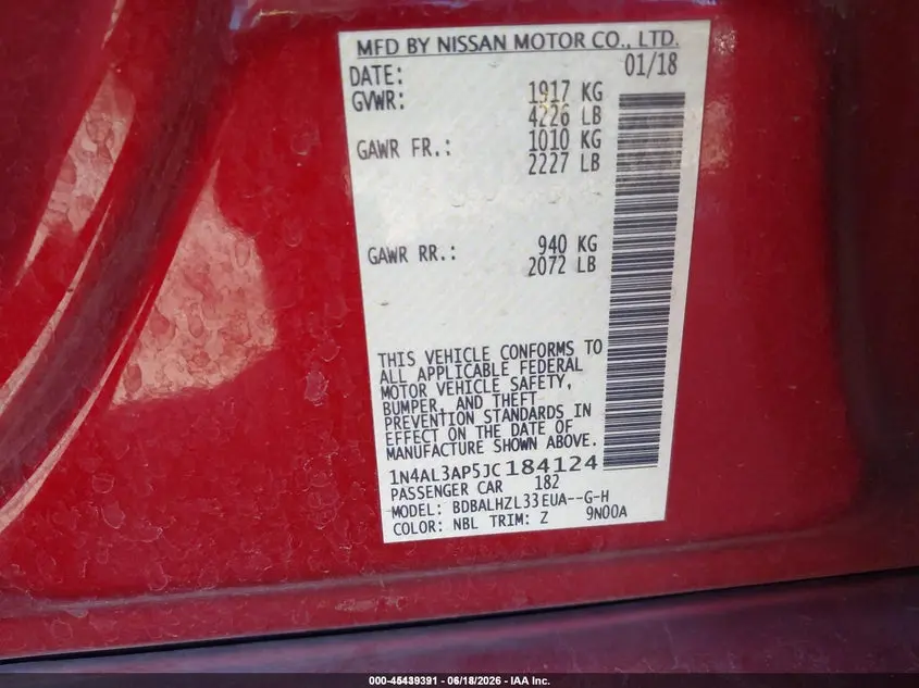2018 NISSAN ALTIMA 2.5 SR