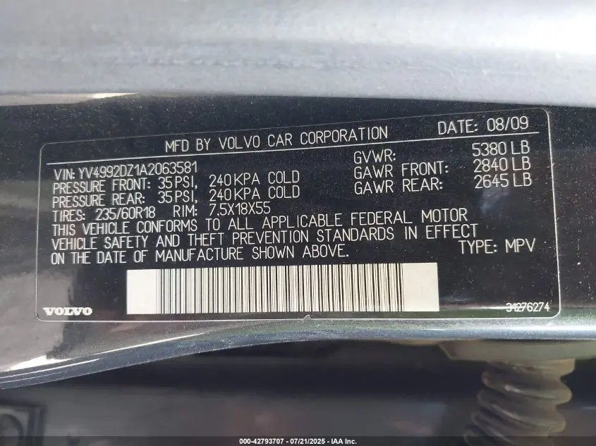 2010 VOLVO XC60  