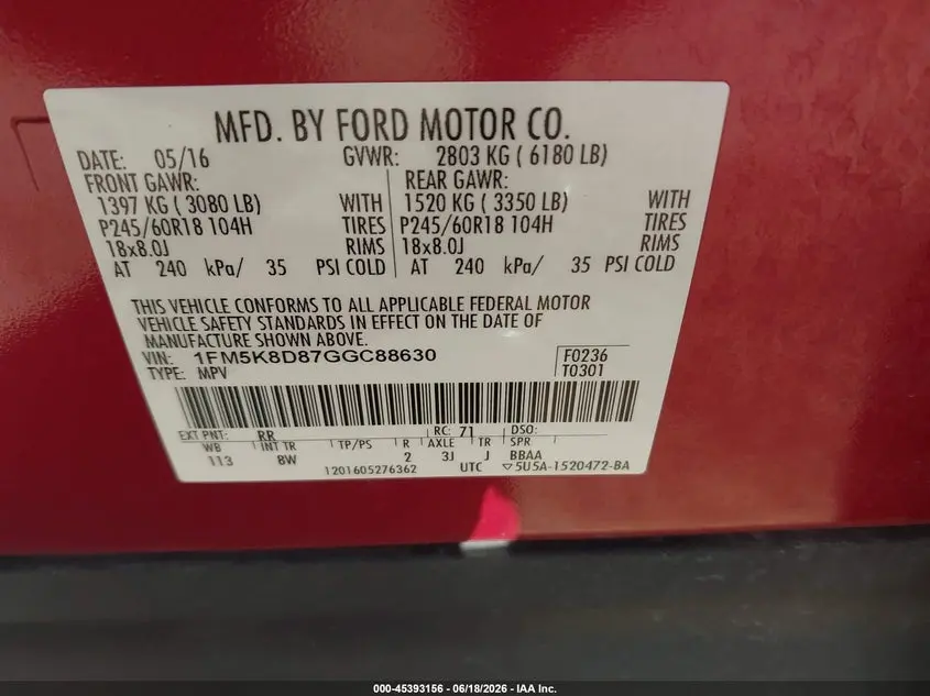 2016 FORD EXPLORER XLT