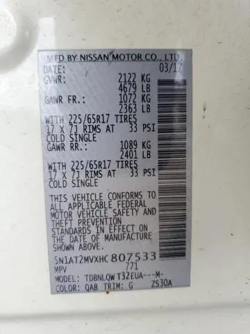 2017 NISSAN ROGUE SV  