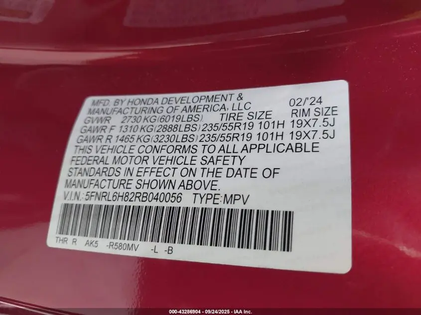 2024 HONDA ODYSSEY TOURING