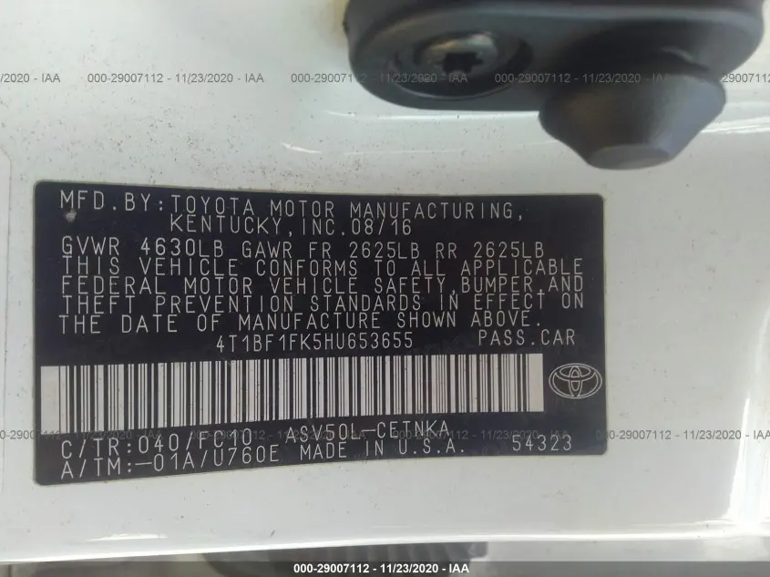 2017 TOYOTA CAMRY XLE/SE/LE/XSE