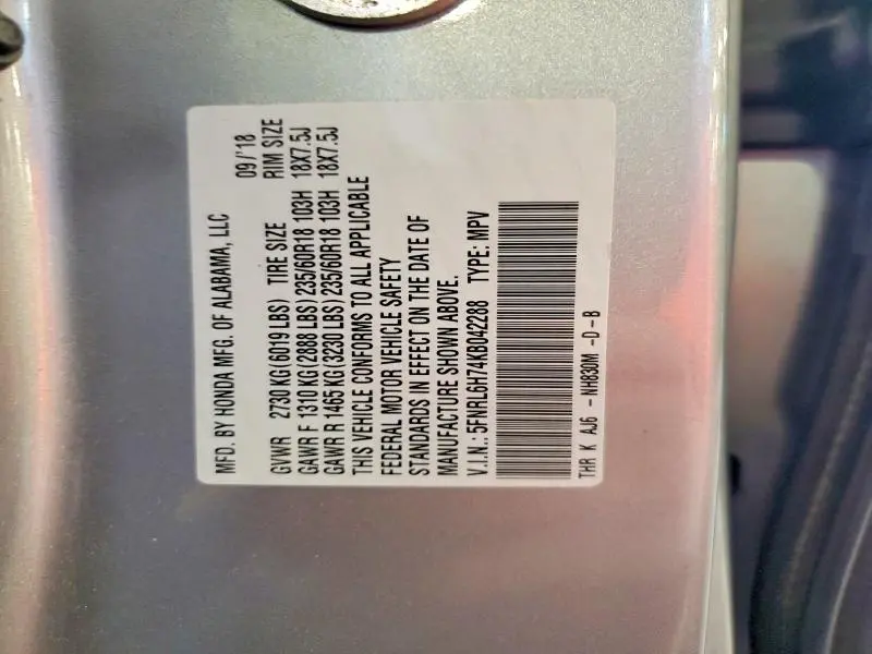 2019 HONDA ODYSSEY EXL  