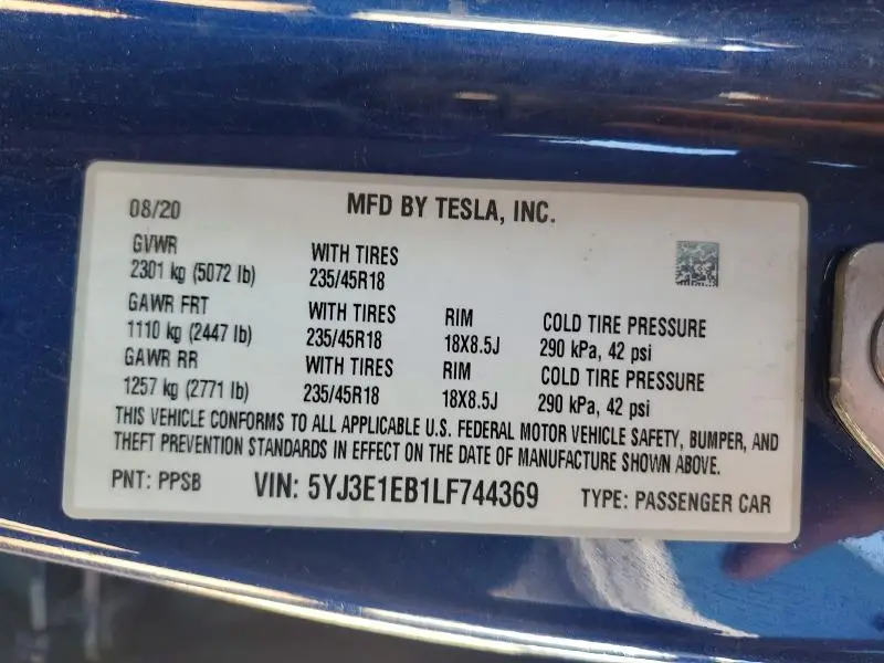 2020 TESLA MODEL 3   