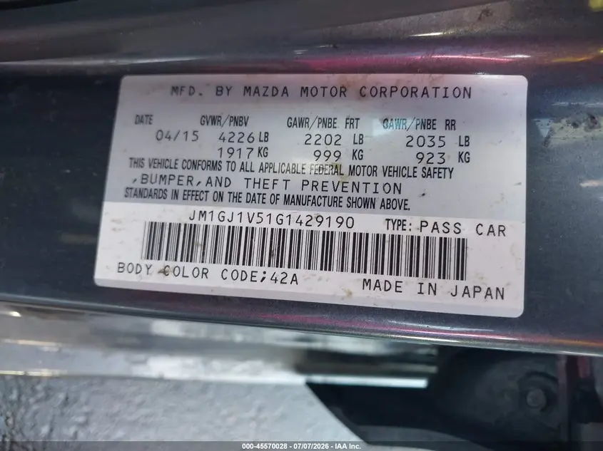 2016 MAZDA MAZDA6 I TOURING