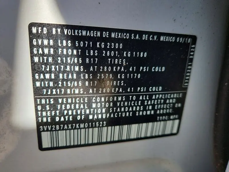 2019 VOLKSWAGEN TIGUAN SE  