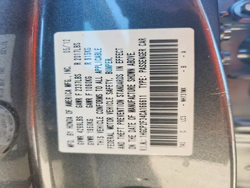 2012 HONDA ACCORD LX  