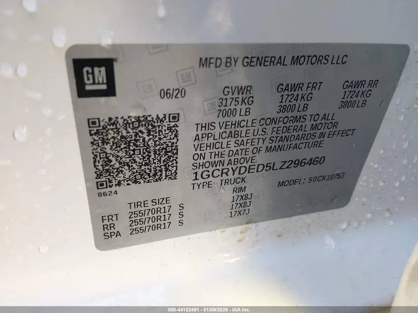 2020 CHEVROLET SILVERADO 1500 4WD  STANDARD BED LT