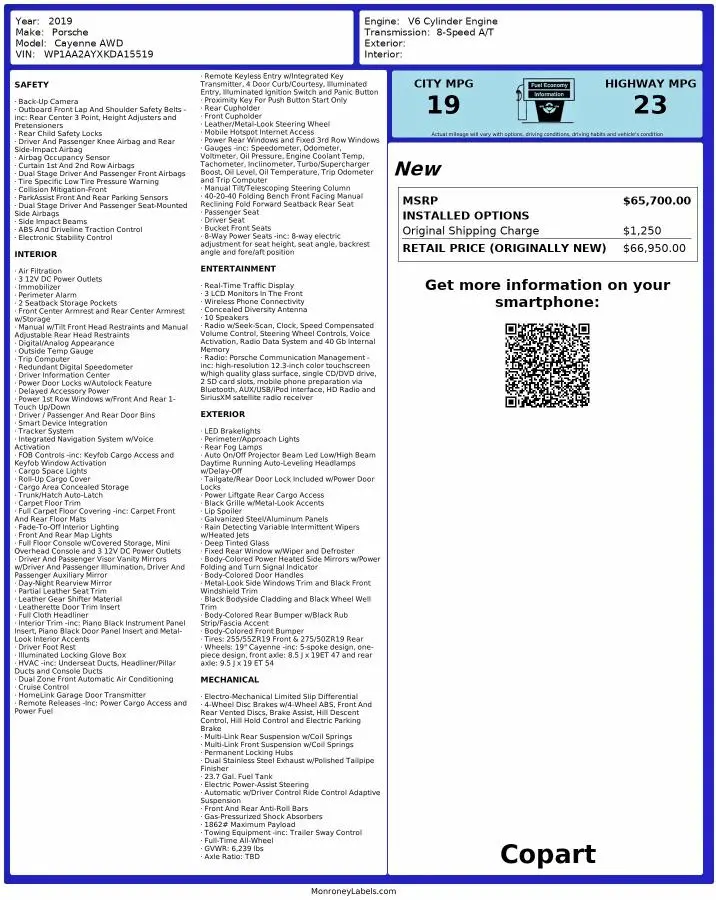 2019 PORSCHE CAYENNE   