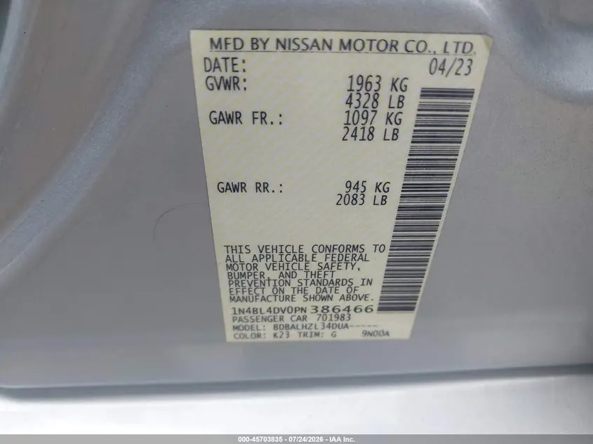 2023 NISSAN ALTIMA SV FWD